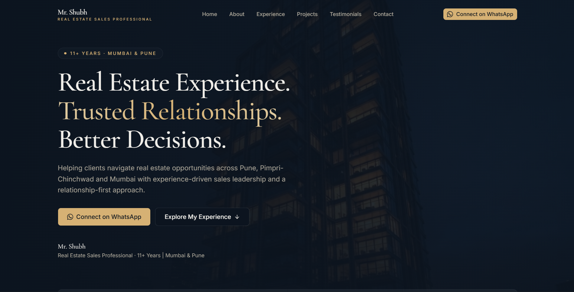 Real estate personal website showcasing professional profile, properties, testimonials and direct enquiry options